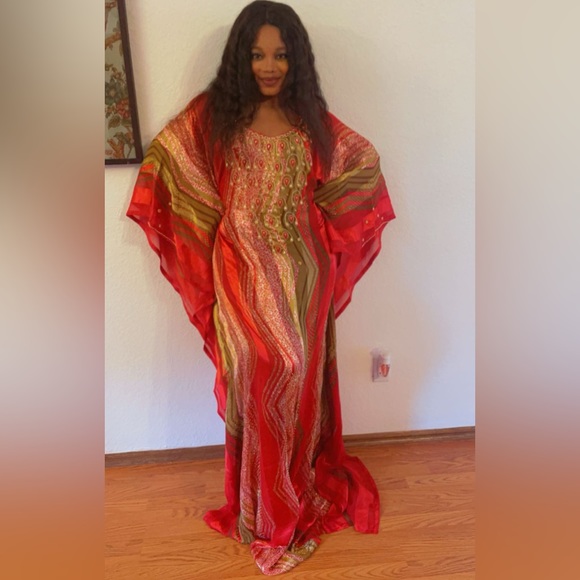 Women’s Maxi Kaftan Beads Dress - Picture 1 of 6